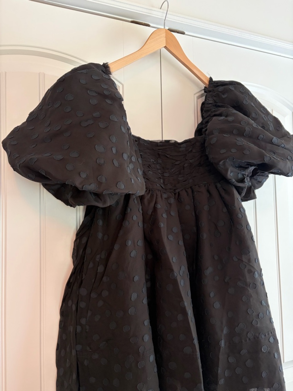 AJE La Piscine NWT Dotted Chiffon Puff Sleeve Bow Back Mini Dress Size 4 US Sz 0 - Picture 5 of 16